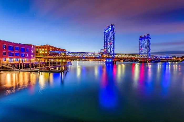 Framed Print : Portsmouth, New Hampshire, USA at Memorial Bridge on the Piscataqua River Framed Print : Portsmouth, New Hampshire, USA at Memorial Bridge on the Piscataqua River