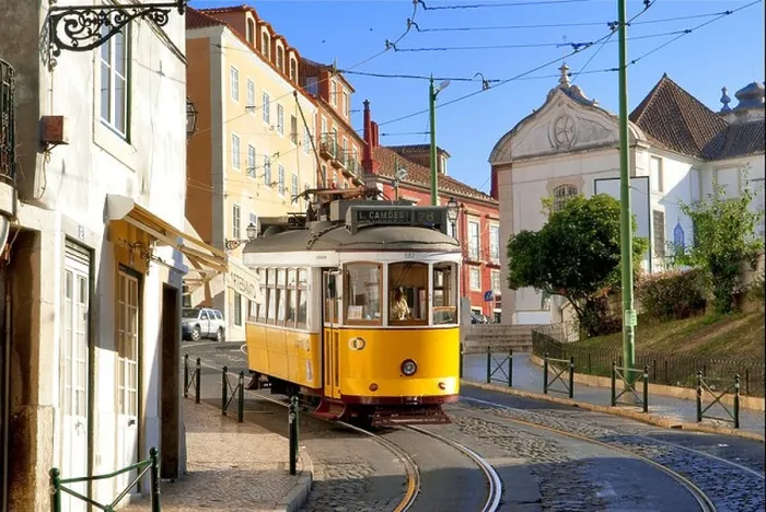 Framed Print : Portugal, Lisbon, Alfama District, tramway along the Largo da Limoeiro Framed Print : Portugal, Lisbon, Alfama District, tramway along the Largo da Limoeiro