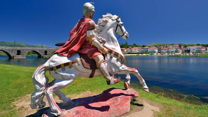 Framed Print : Portugal, MInho: Statue of a roman soldier on horse calling his troops on the other side of river Lima in Ponte de Lima Framed Print : Portugal, MInho: Statue of a roman soldier on horse calling his troops on the other side of river Lima in Ponte de Lima