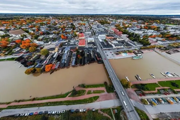 Framed Print : Porvoo, Finland - 2 October 2019: Panoramic aerial autumn view of old town of Porvoo, Finland Framed Print : Porvoo, Finland - 2 October 2019: Panoramic aerial autumn view of old town of Porvoo, Finland