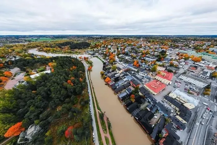 Framed Print : Porvoo, Finland - 2 October 2019: Panoramic aerial autumn view of old town of Porvoo, Finland Framed Print : Porvoo, Finland - 2 October 2019: Panoramic aerial autumn view of old town of Porvoo, Finland