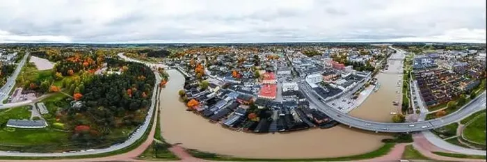 Framed Print : Porvoo, Finland - 2 October 2019: Panoramic aerial autumn view of old town of Porvoo, Finland Framed Print : Porvoo, Finland - 2 October 2019: Panoramic aerial autumn view of old town of Porvoo, Finland