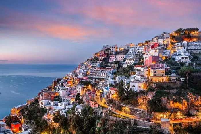 Framed Print : Positano, Italy along the Amalfi Coast at dusk