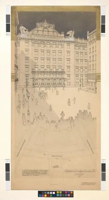 Framed Print : Postsparkasse, competitive project, situation and perspective. Otto Wagner (1841-1918), architect Framed Print : Postsparkasse, competitive project, situation and perspective. Otto Wagner (1841-1918), architect