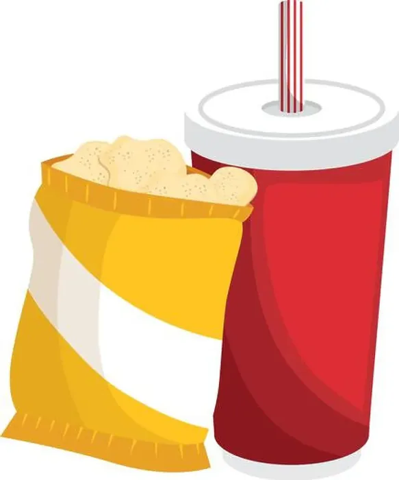 Framed Print : Potato Chips Bag and soft drink icon over white background vector illustration