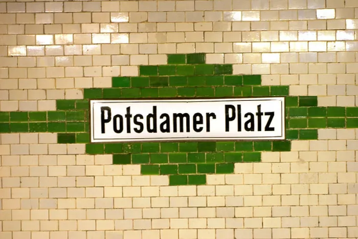 Framed Print : Potsdamer Platz train station sign in berlin germany