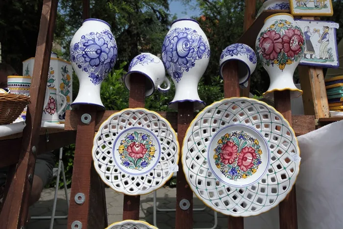 Framed Print : Pottery known as 'Modranska keramika' on display at the pottery craft fair in Pezinok, Slovakia