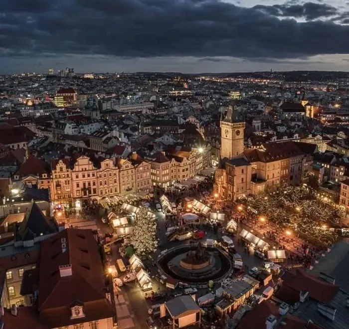 Framed Print : Prague, Czech Republic - Aerial panoramic drone view of the famous Christmas market of city Prague at the Old Town Framed Print : Prague, Czech Republic - Aerial panoramic drone view of the famous Christmas market of city Prague at the Old Town