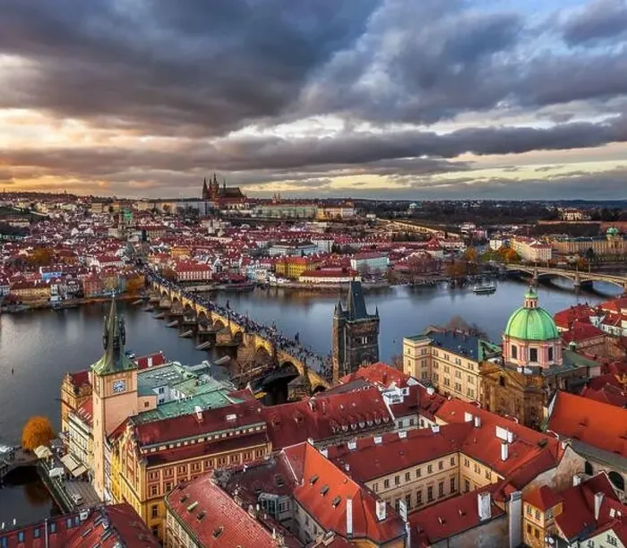 Framed Print : Prague, Czech Republic - Aerial panoramic drone view of the world famous Charles Bridge (Karluv most) and St Framed Print : Prague, Czech Republic - Aerial panoramic drone view of the world famous Charles Bridge (Karluv most) and St