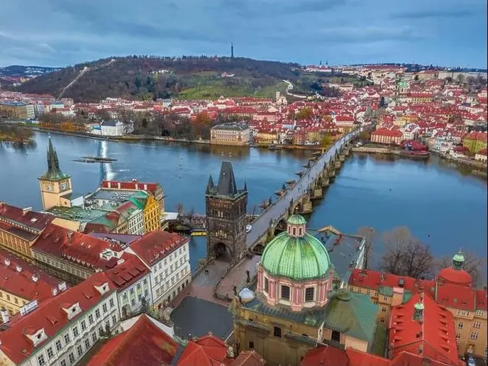 Framed Print : Prague, Czech Republic - Aerial panoramic drone view of the world famous Charles Bridge (Karluv most) and St Framed Print : Prague, Czech Republic - Aerial panoramic drone view of the world famous Charles Bridge (Karluv most) and St