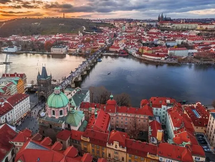 Framed Print : Prague, Czech Republic - Aerial panoramic drone view of the world famous Charles Bridge (Karluv most) and St Framed Print : Prague, Czech Republic - Aerial panoramic drone view of the world famous Charles Bridge (Karluv most) and St