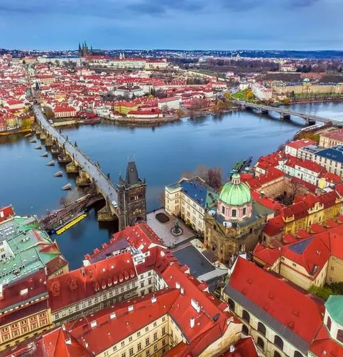 Framed Print : Prague, Czech Republic - Aerial panoramic drone view of the world famous Charles Bridge (Karluv most) and St Framed Print : Prague, Czech Republic - Aerial panoramic drone view of the world famous Charles Bridge (Karluv most) and St