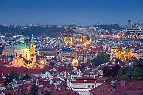 Prague Old Town. Aerial cityscape image of Prague, capital city of Czech Republic with the Church of Our Lady before Tyn, Old Town Bridge Tower and P