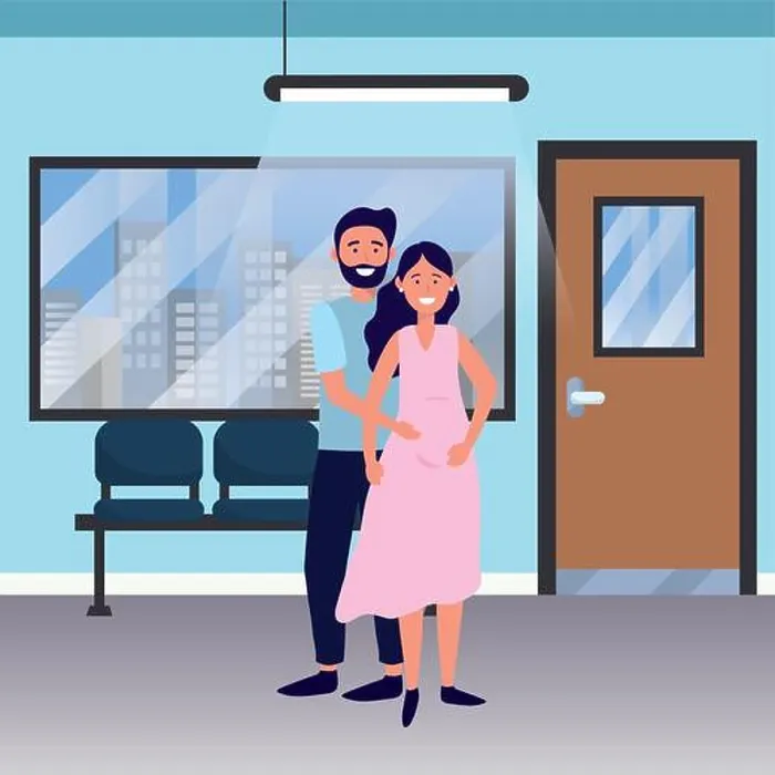 Framed Print : pregnant happy family couple at medical hospital room cartoon vector illustration graphic design Framed Print : pregnant happy family couple at medical hospital room cartoon vector illustration graphic design