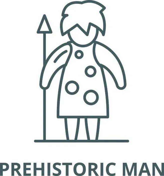 Framed Print : Prehistoric man vector line icon, linear concept, outline sign, symbol