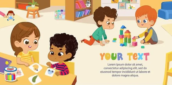 Framed Print : Preschool Class. Multicultural Kids play with bricks and educational games in kindergarten room Framed Print : Preschool Class. Multicultural Kids play with bricks and educational games in kindergarten room