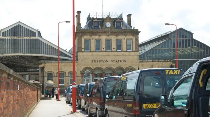 Framed Print : Preston railway station and taxi rank Framed Print : Preston railway station and taxi rank