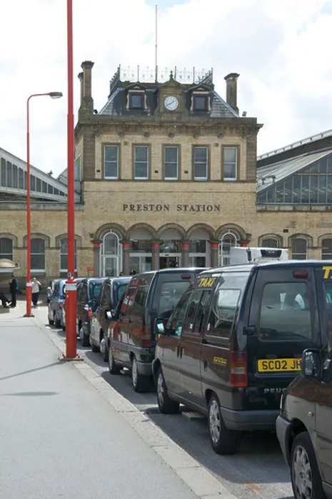 Framed Print : Preston railway station and taxi rank Framed Print : Preston railway station and taxi rank