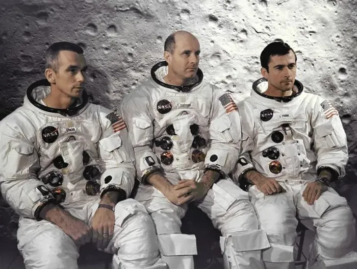 Framed Print : Prime crew Apollo 10 lunar orbit mission in their spacesuits posed against a lunar background April 3 Framed Print : Prime crew Apollo 10 lunar orbit mission in their spacesuits posed against a lunar background April 3