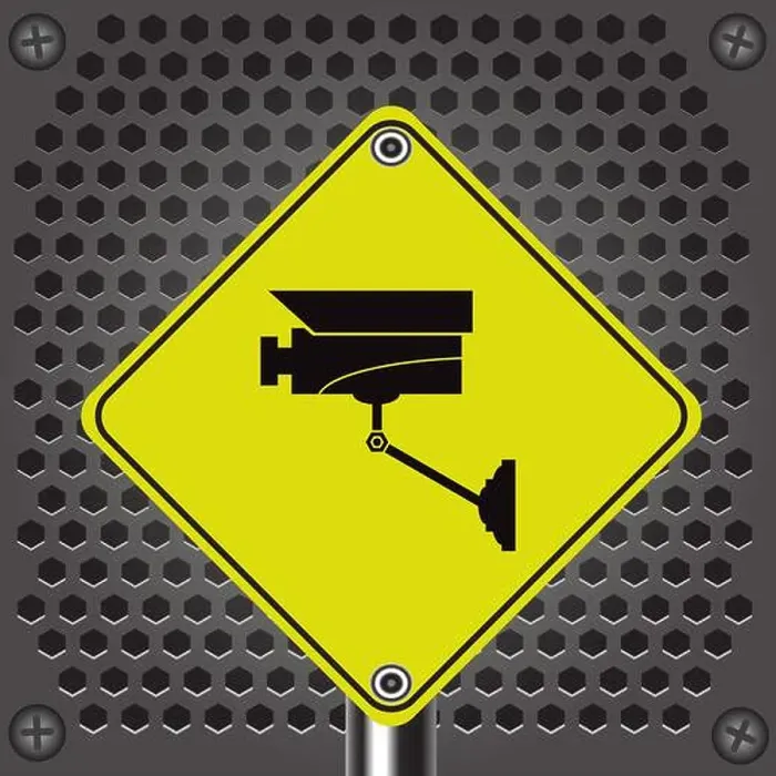 Framed Print : Professional CCTV Camera. Outdoor Video System. Yellow Warning Sign. Outdoor Video System Framed Print : Professional CCTV Camera. Outdoor Video System. Yellow Warning Sign. Outdoor Video System