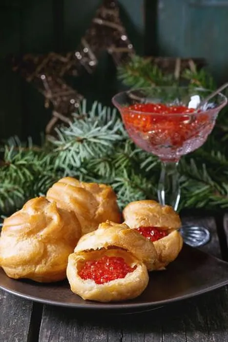 Framed Print : Profiteroles with red caviar Framed Print : Profiteroles with red caviar