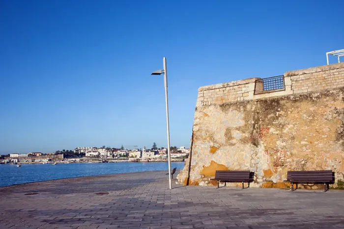 Framed Print : Promenade witch benches along the Atlantic Ocean coast on a sunny day in Cascais, Portugal Framed Print : Promenade witch benches along the Atlantic Ocean coast on a sunny day in Cascais, Portugal