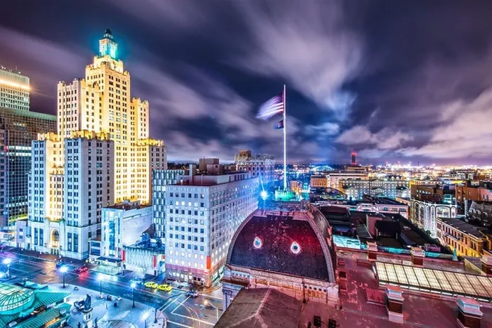 Framed Print : Providence, Rhode Island downtown cityscape viewed from behind city hall Framed Print : Providence, Rhode Island downtown cityscape viewed from behind city hall