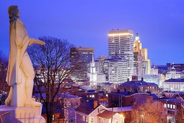 Providence Rhode Island skyline with Roger Williams monument