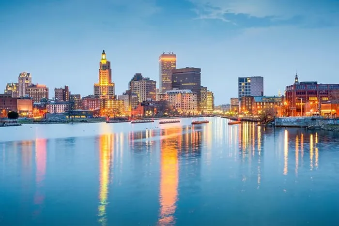 Framed Print : Providence, Rhode Island, USA city skyline on the Providence River at twilight Framed Print : Providence, Rhode Island, USA city skyline on the Providence River at twilight