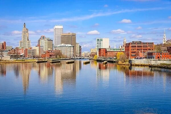 Providence, Rhode Island, USA downtown skyline on the river