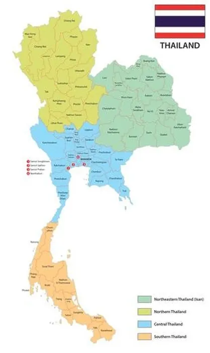 Framed Print : provinces and regions vector map of the kingdom of thailand with flag Framed Print : provinces and regions vector map of the kingdom of thailand with flag