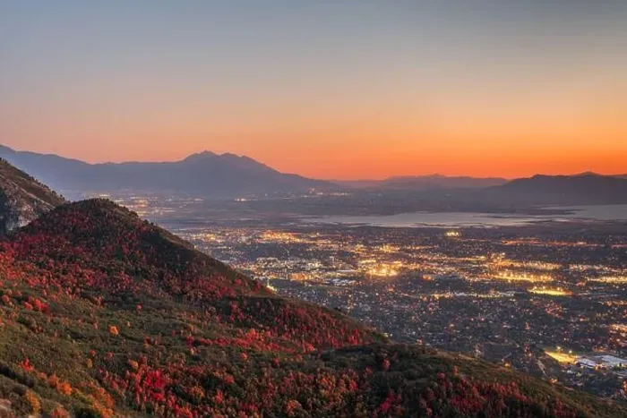 Framed Print : Provo, Utah, USA view of downtown from the lookout during an autumn dusk Framed Print : Provo, Utah, USA view of downtown from the lookout during an autumn dusk