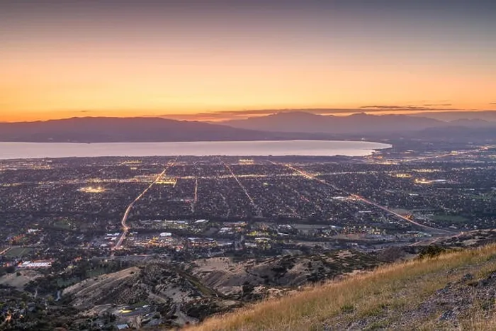 Framed Print : Provo, Utah, USA view of downtown from Squaw Peak during an autumn dusk Framed Print : Provo, Utah, USA view of downtown from Squaw Peak during an autumn dusk