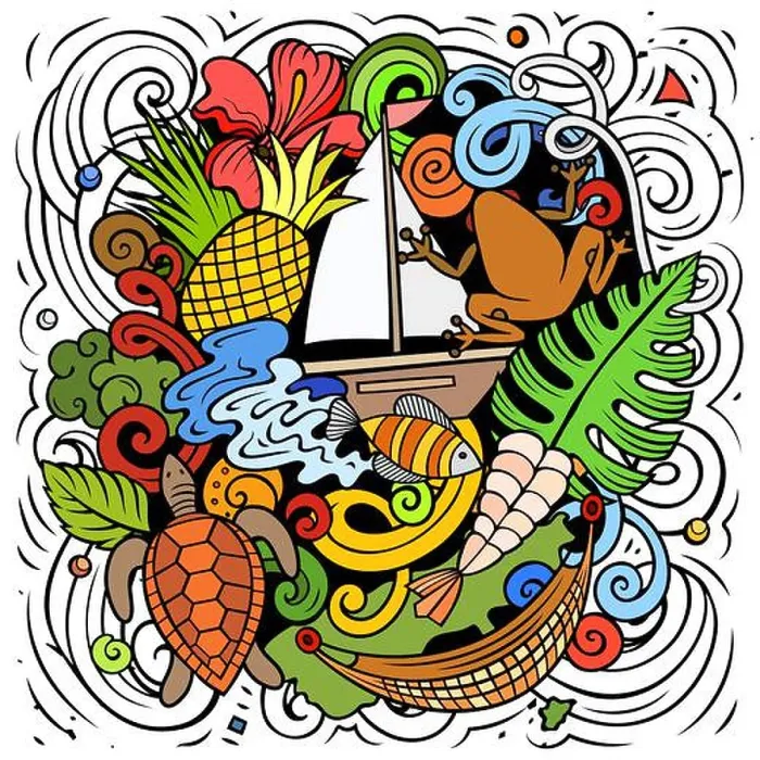 Framed Print : Puerto Rico cartoon doodle illustration Framed Print : Puerto Rico cartoon doodle illustration