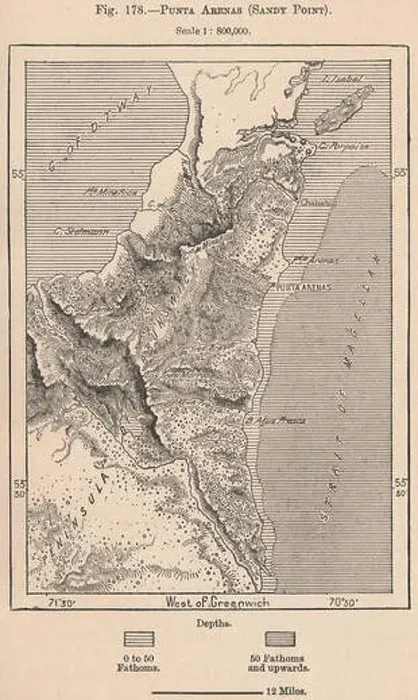 Framed Print : Punta Arenas (Sandy Point). Chile 1885 old antique vintage map plan chart Framed Print : Punta Arenas (Sandy Point). Chile 1885 old antique vintage map plan chart