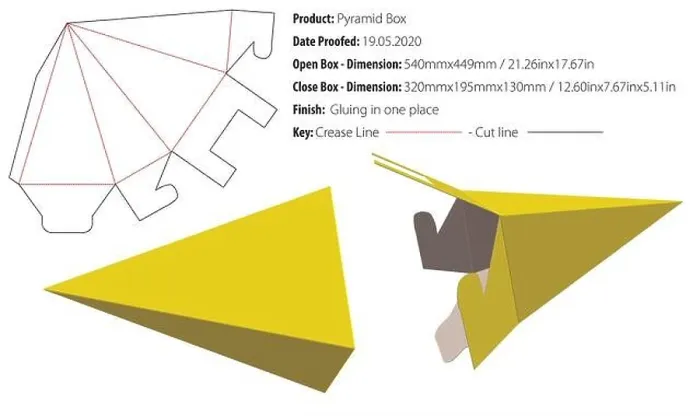Framed Print : Pyramid Box packaging design template gluing die cut - vector Framed Print : Pyramid Box packaging design template gluing die cut - vector