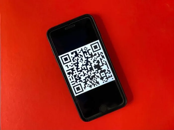 Framed Print : QR code on a mobile phone screen Framed Print : QR code on a mobile phone screen