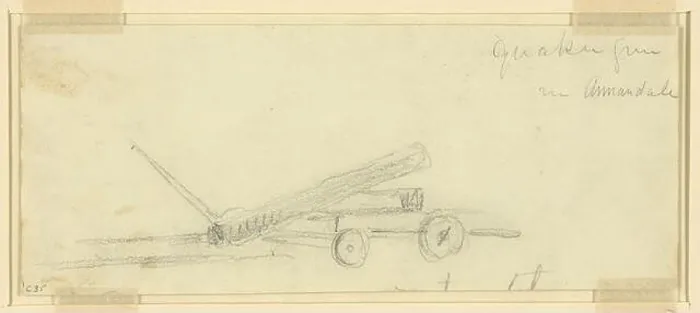 Framed Print : Quaker gun in Annandale. Morgan collection of Civil War drawings. Quaker guns, 1860-1870, Artillery (Weaponry), 1860-1870, United States, History Framed Print : Quaker gun in Annandale. Morgan collection of Civil War drawings. Quaker guns, 1860-1870, Artillery (Weaponry), 1860-1870, United States, History