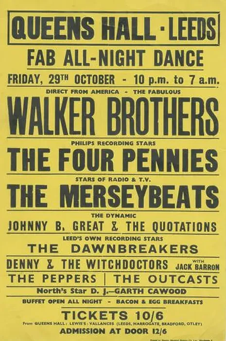 Framed Print : Queens Hall, Leeds, pop concert flyers Framed Print : Queens Hall, Leeds, pop concert flyers