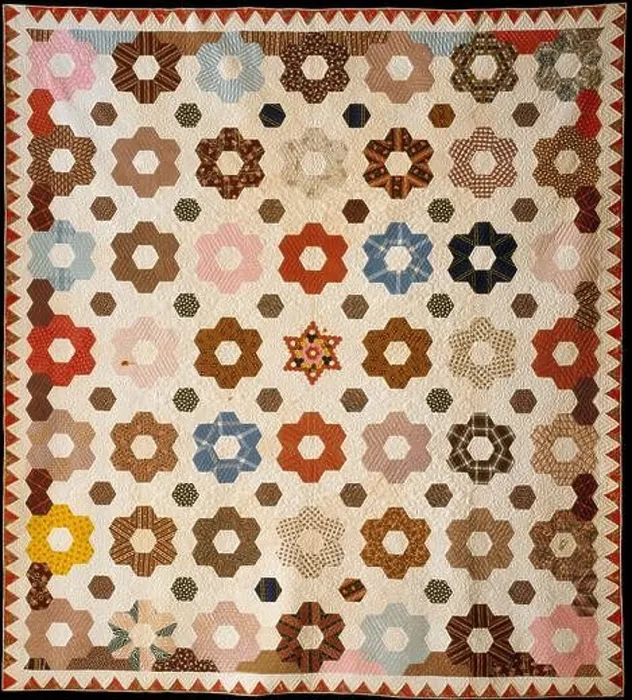 Framed Print : Quilt, Hexagon or Honeycomb pattern 1846 Rebecca Davis The top of this pieced quilt is composed of hexagons of Framed Print : Quilt, Hexagon or Honeycomb pattern 1846 Rebecca Davis The top of this pieced quilt is composed of hexagons of