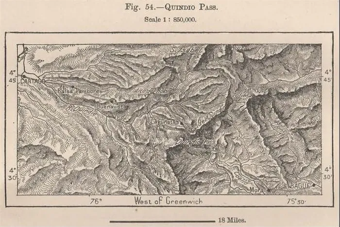Framed Print : Quindio pass. Cartago-Ibague. Tolima. Colombia 1885 old antique map plan chart Framed Print : Quindio pass. Cartago-Ibague. Tolima. Colombia 1885 old antique map plan chart