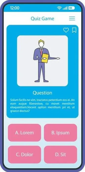 Framed Print : Quiz game app smartphone interface vector template Framed Print : Quiz game app smartphone interface vector template