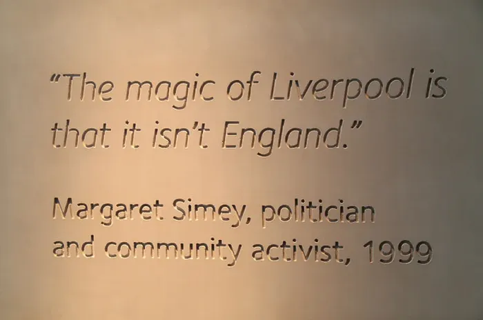 Framed Print : Quotation by Margaret Simey in the Museum of Liverpool on Pier Head, Liverpool, UK