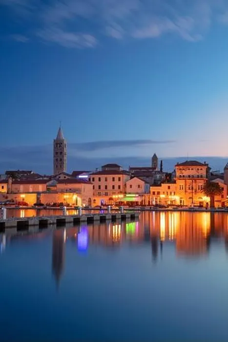 Framed Print : Rab, Rab Island, Croatia. Cityscape image of iconic village Rab, Croatia located on Rab Island at sunset