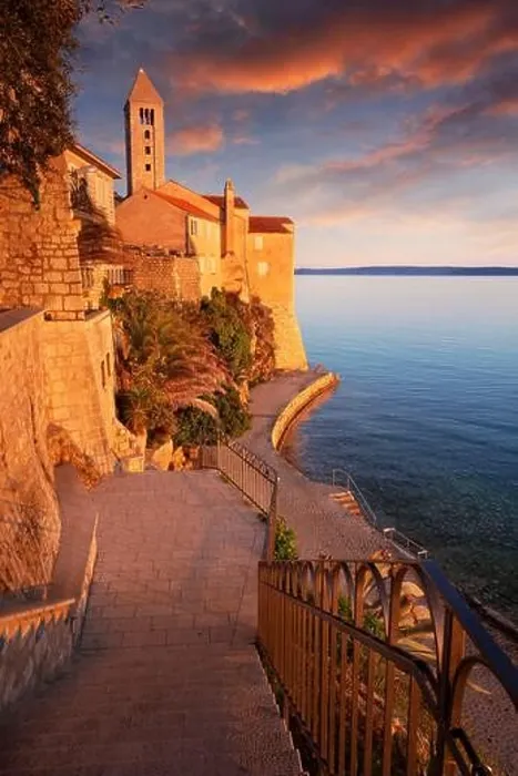 Framed Print : Rab, Rab Island, Croatia. Cityscape image of iconic village Rab, Croatia located on Rab Island at sunset
