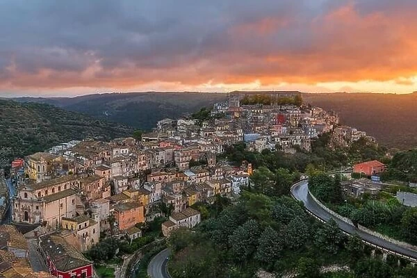 Ragusa Ibla, Italy town view at dusk in Sicily