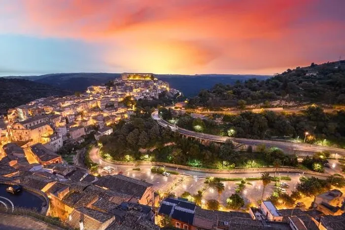 Framed Print : Ragusa Ibla, Italy town view at dusk in Sicily
