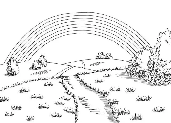 Framed Print : Rainbow hills graphic black white road landscape sketch illustration vector Framed Print : Rainbow hills graphic black white road landscape sketch illustration vector