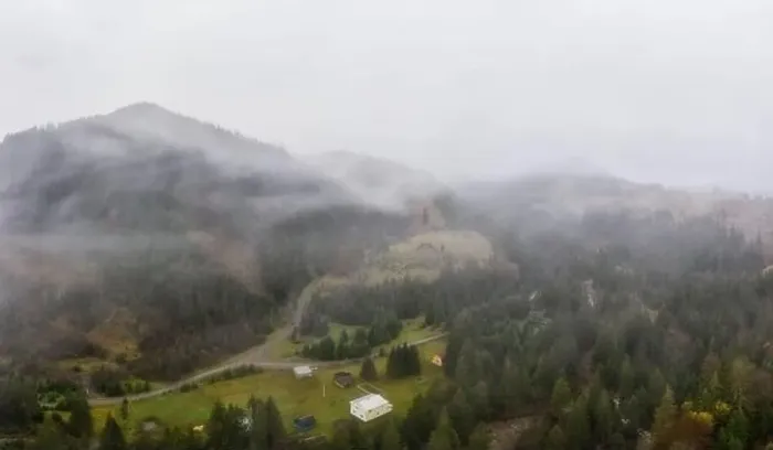 Framed Print : Rainy foggy and gray weather in the mountain valley of the Carpathians in Ukraine in small village Aerial panoramic Framed Print : Rainy foggy and gray weather in the mountain valley of the Carpathians in Ukraine in small village Aerial panoramic