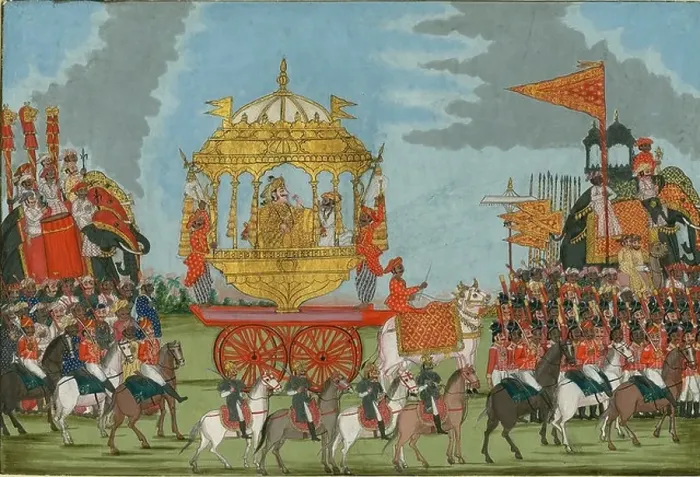 Framed Print : Rajah of Tanjore Riding an Elephant to a marriage ceremony, c. 1780. Artist: Indian Art Framed Print : Rajah of Tanjore Riding an Elephant to a marriage ceremony, c. 1780. Artist: Indian Art